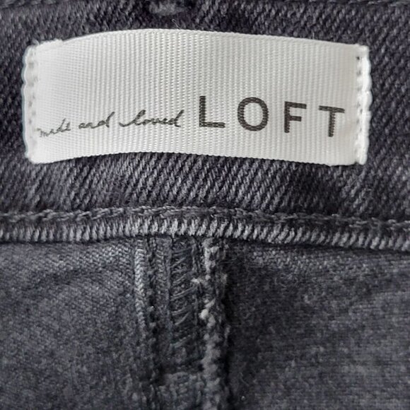Loft Straight Leg Jeans Women Size 8 Relaxed High Waist Raw Frayed Hem Black New - Picture 9 of 15